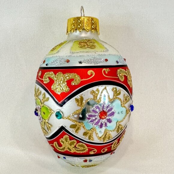 Dept 56 Handcrafted Glass Ornament In Case Silver Red Green Gold Glitter 2010 - Picture 3 of 5